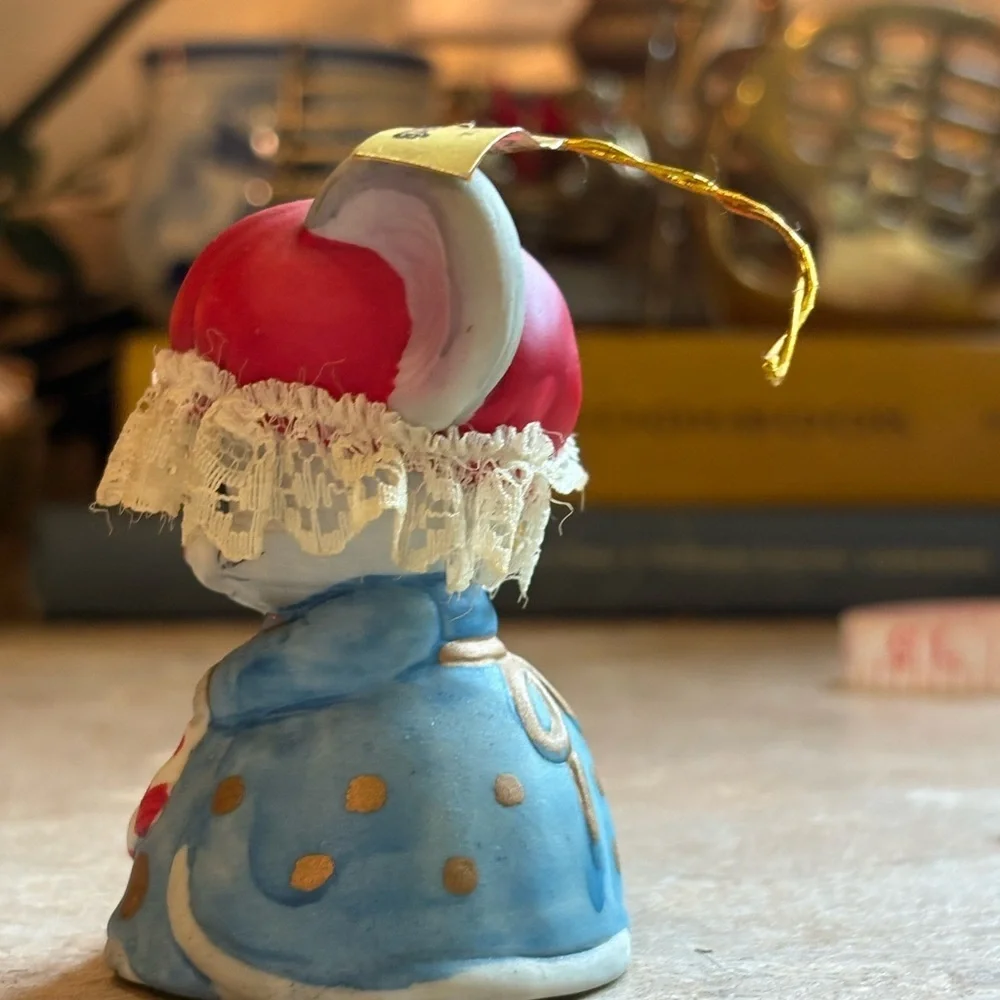 Vtg Jasco 1980's L’il Chimers Christmas Ornament Ceramic Mouse Bell